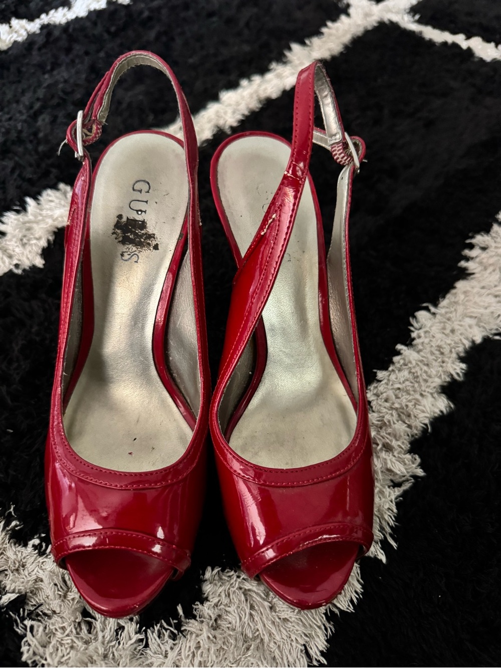 Guess Red Peep-Toe Slingback Heels